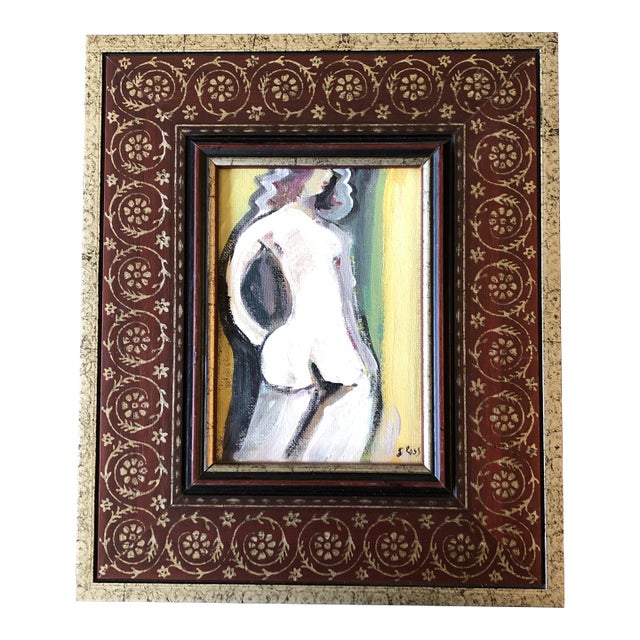 Contemporary Original Stewart Ross Modernist Abstract Female Nude Small Painting Ornate Frame For Sale