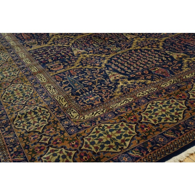 1920s Blue Navy Floral Antique Indian Lahore Rug 18'0" X 18'0" Handknotted Wool Carpet For Sale In New York - Image 6 of 6