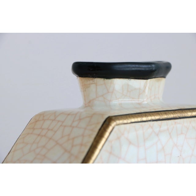 Ceramic Longwy France Art Deco Rose Octagonal Vase For Sale - Image 7 of 9