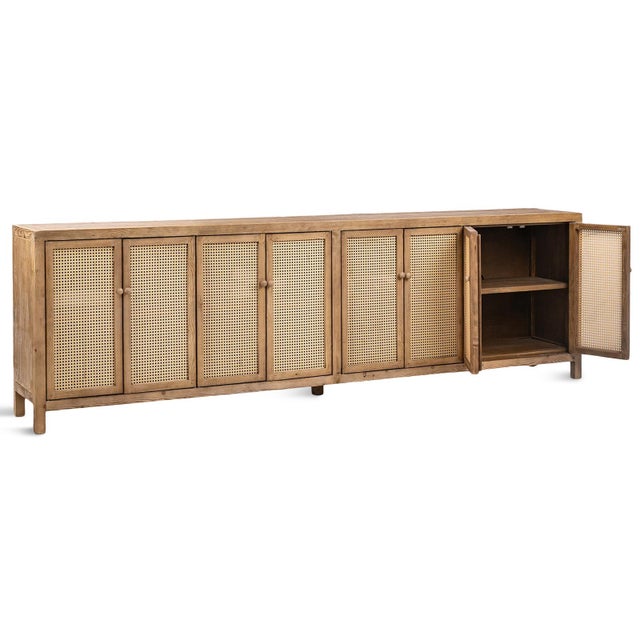 Long Rattan Cane Door Sideboard For Sale - Image 4 of 7