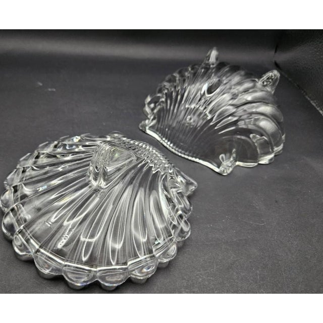 Vintage 1950s Crystal Glass Clam Shell Candy Dish Jewelry Trinket Box W Lid For Sale In Monterey, CA - Image 6 of 7