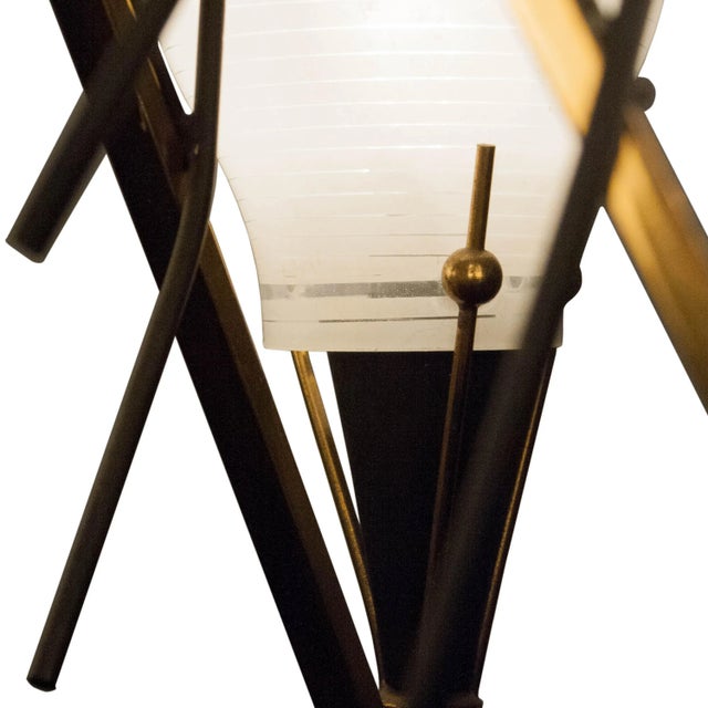 1950s Mid-Century Modern Circular Gold White Brass and Glass Pendant Lamp, Italy, 1950s For Sale - Image 5 of 9