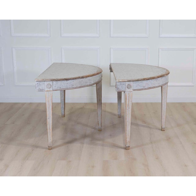 19th Century Pair of Swedish 19th Century Gustavian Style Demi-Lune Tables For Sale - Image 5 of 9