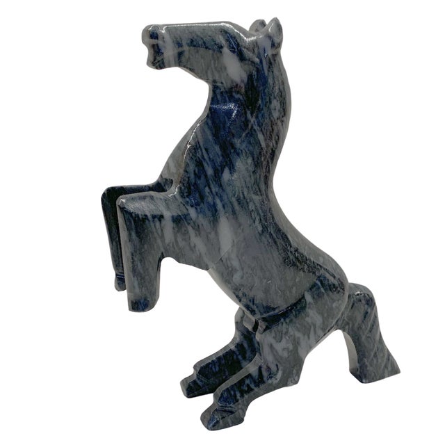 Stone Vintage Carved Black Marble Rearing Horse Sculpture For Sale - Image 7 of 7