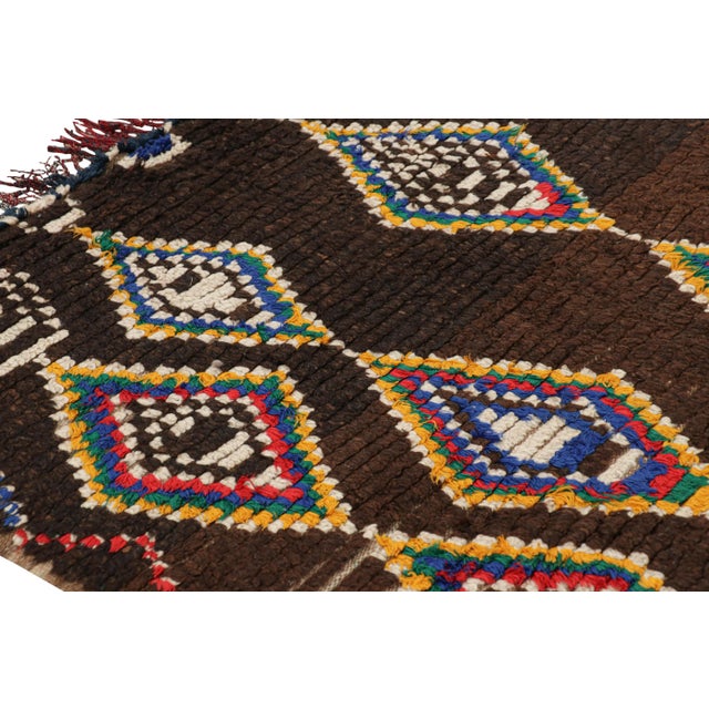 Vintage Moroccan Rug in Brown With Colorful Lozenge Diamonds | Rug & Kilim For Sale In New York - Image 6 of 7