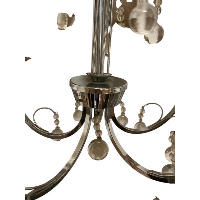 French Vintage 5 Arm Chandelier With Glass Orb Drops For Sale - Image 4 of 4