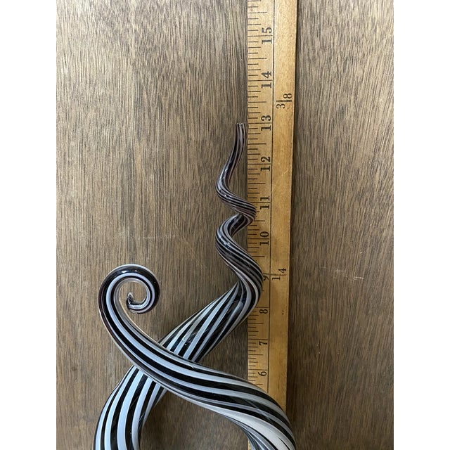 1990s Vintage Sculpted Art Glass Murano Style Black & White Swirl Sculpture For Sale - Image 5 of 6