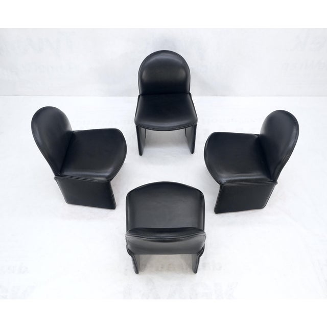 Set 4 Italian Mid Century Modern Black Leather Dining Chairs Bellini Style MINT! For Sale - Image 9 of 13
