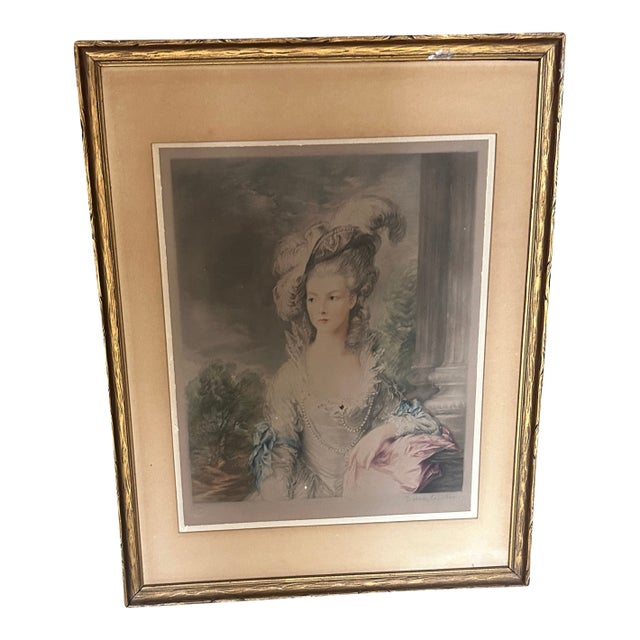 Vintage Gold Framed Mezzotint of Woman For Sale
