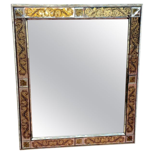 Silver Maison Jansen (Atrib.) Eglomise Gilt Neoclassical Floral Trellis Jeweled Mirror For Sale - Image 8 of 18