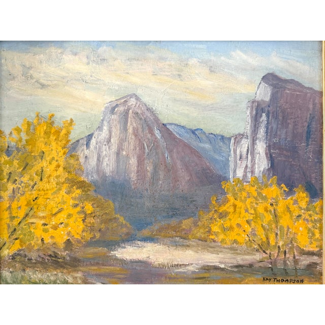 Kay Thompson Fall Foliage Landscape Yosemite National Park Signed Oil on Panel For Sale - Image 4 of 9