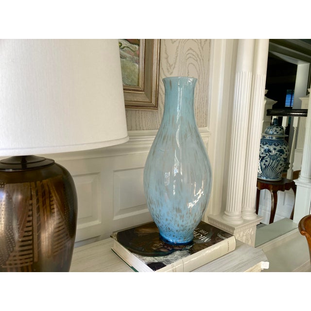 1970s Italian Murano-Style Handblown Blue Art Glass Vase With Gold and Silver Flecks, 21" For Sale - Image 10 of 18