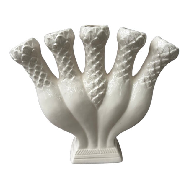 Vintage White Five Finger Vase For Sale