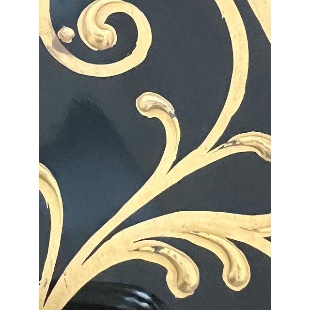 Antique Neoclassical Black Glass Charger With Hand-Applied Gilt Cornucopia Decoration,set of 10f For Sale In Chicago - Image 6 of 9