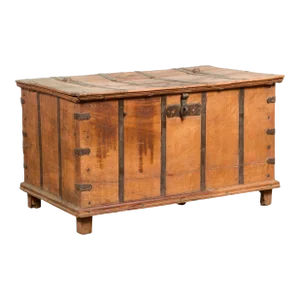 19th Century Antique Light Brown Storage Chest with Internal Compartment
