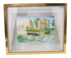 1986 Plein Air Architectural Landscape Watercolor Painting by Robert Huber, Framed