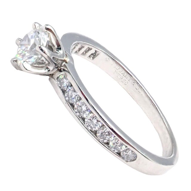 2000 - 2009 Tiffany & Co. Platinum 0.59ctw Diamond Engagement Ring sz 5.25 For Sale - Image 5 of 12