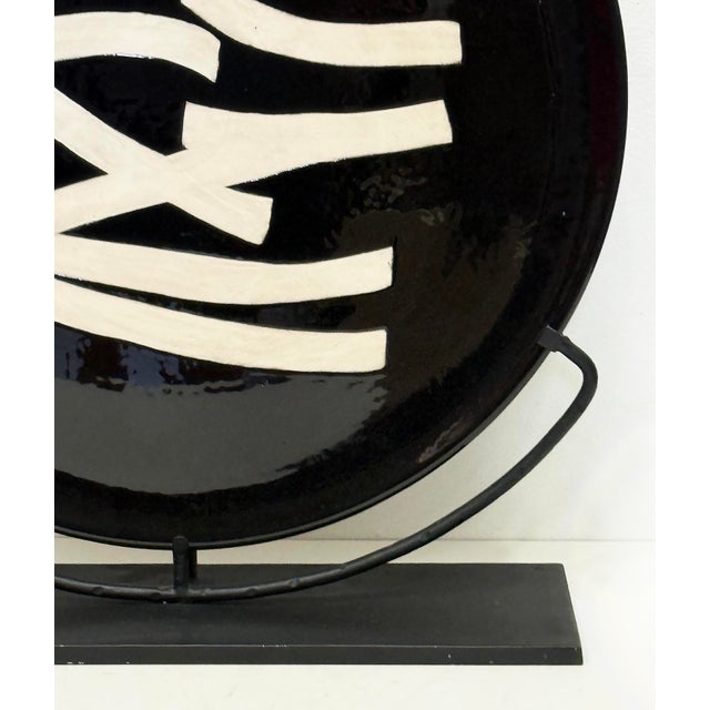 Large Abstract Moroccan Glazed Pottery Charger Plates on Stands, Per Item For Sale - Image 12 of 14