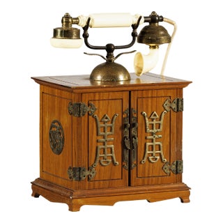 Vintage Chinese Telephone with Brass Details and French-Inspired Design For Sale