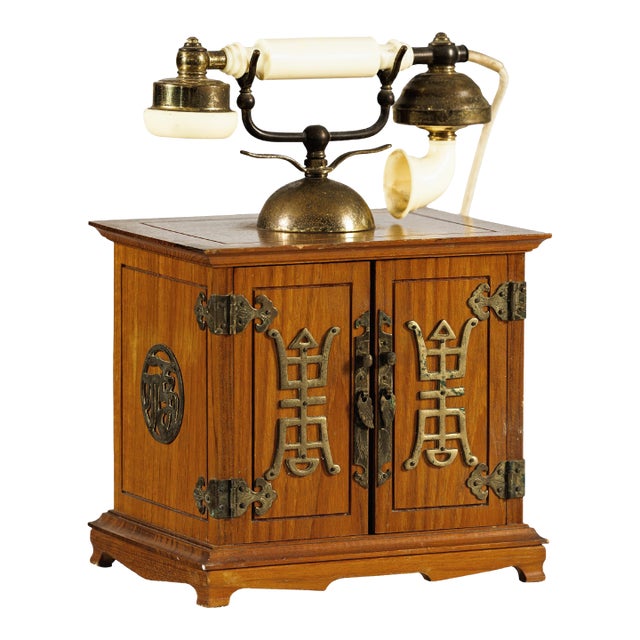 Vintage Chinese Telephone with Brass Details and French-Inspired Design For Sale