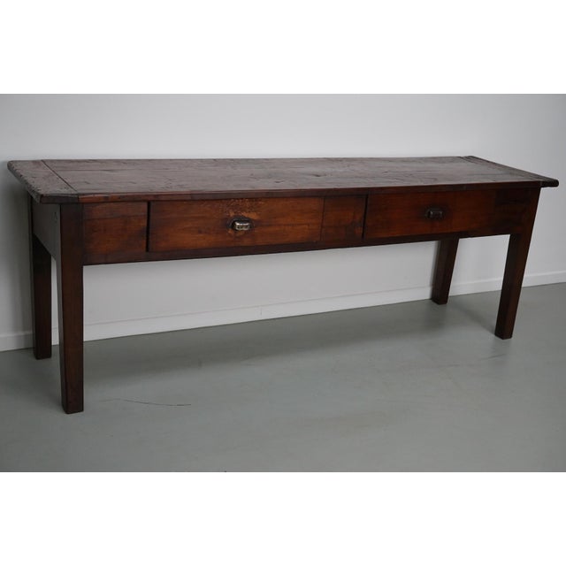 Large Vintage Rustic French Colonial Teak Farmhouse Side Table, 1920s For Sale - Image 14 of 14