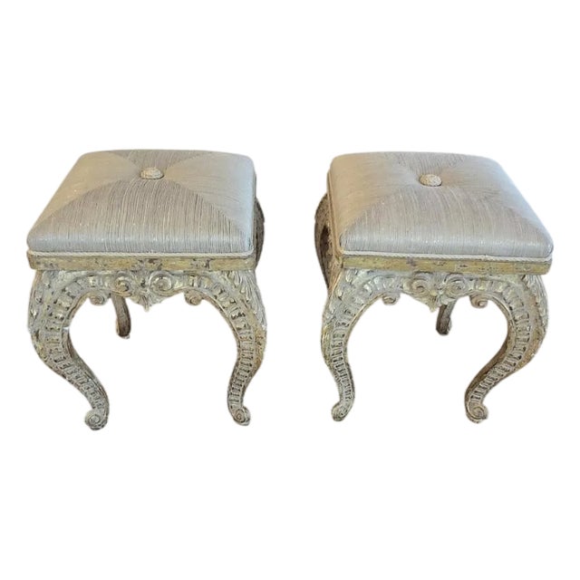 Italian Baroque Style Giltwood Benches/ Stools - A Pair For Sale