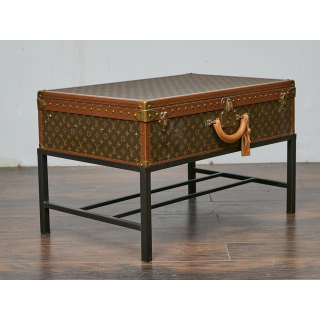 Late 20th Century Louis Vuitton Vintage Trunk Made into Coffee Table on Custom Base For Sale - Image 5 of 12