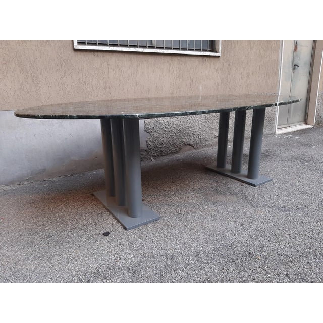 Green Marble Lacquered Iron Gray Oval Table, 1980s For Sale - Image 6 of 11