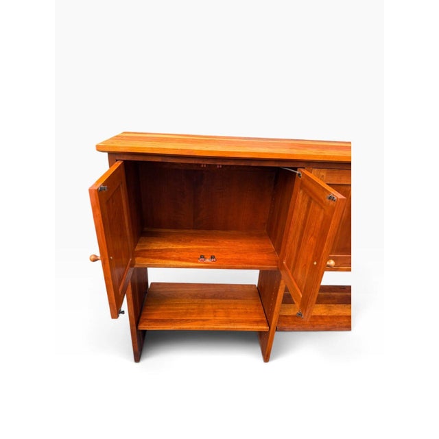 Late 20th Century Solid Cherry Sideboard Console Table | Stickley Style | Four Doors With Open Lower Shelf For Sale - Image 6 of 12