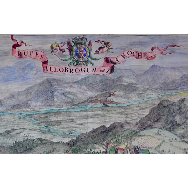 Traditional City Plan of La Roche-Sur-Foron, France, 17th Century Hand--Colored Map by Coenraet Decker, 1682 For Sale - Image 3 of 8