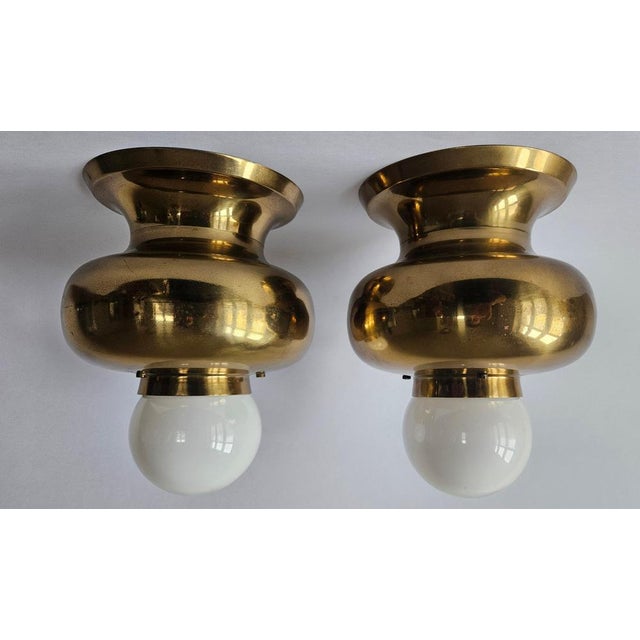 Mid-Century Brass Flush Mounts, Italy, 1970s, Set of 2 For Sale - Image 10 of 14