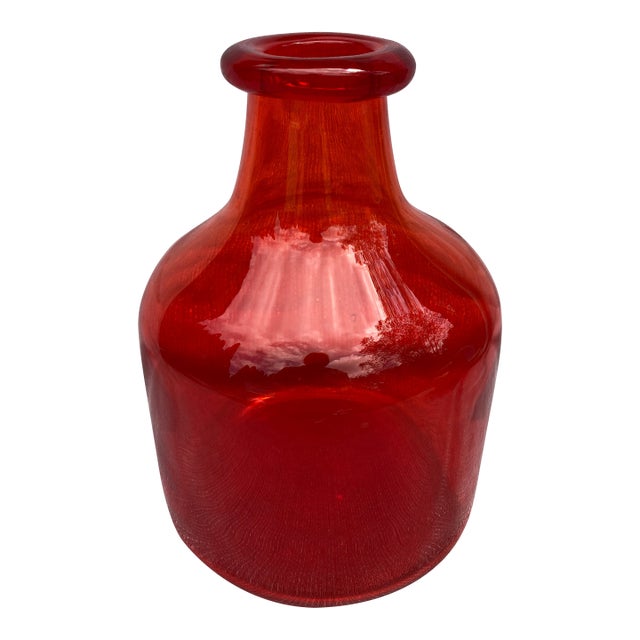 Vintage Reddish Orange Art Glass Kosta Boda Bottle For Sale