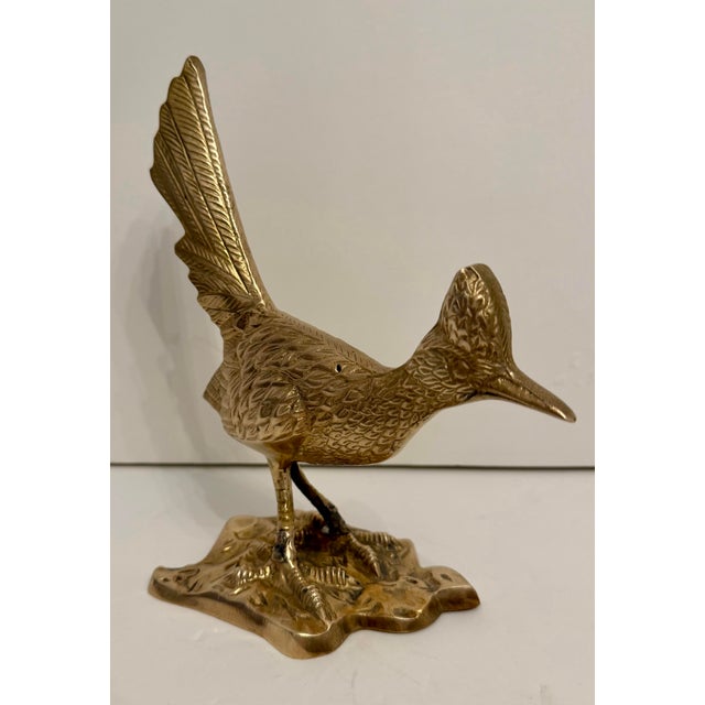 1960s Vintage Hollywood Regency Brass Roadrunner Bird Sculpture For Sale - Image 5 of 12