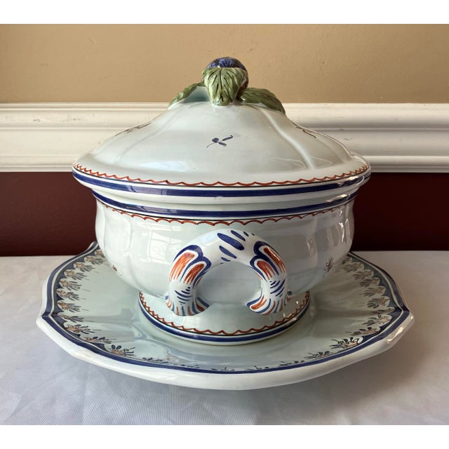 Antique Decor Ruen Fait Main, Tiffany & Co. France Porcelain Tureen & Underplate For Sale - Image 4 of 12
