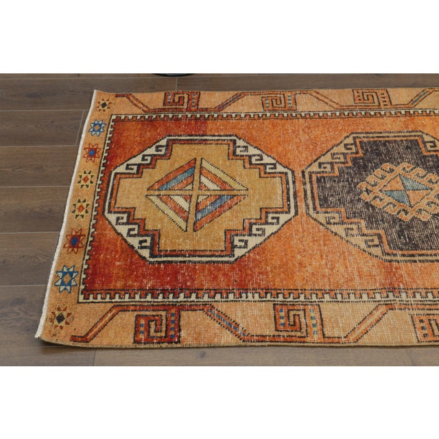 1970s Vintage Turkish Oushak Handmade Wool Cotton Orange Runner Rug For Sale - Image 10 of 11