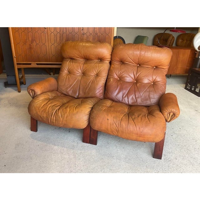 Mid-Century Modern Norwegian Tan Leather Two-Seater Sofa by Oddvin Rykken for Rybo Rykken & Co For Sale - Image 9 of 17