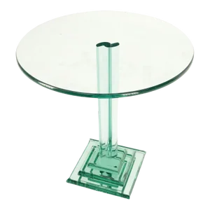 Green Tint Round Glass End Side Lamp Occasional Table Stand Pedestal Mid Century