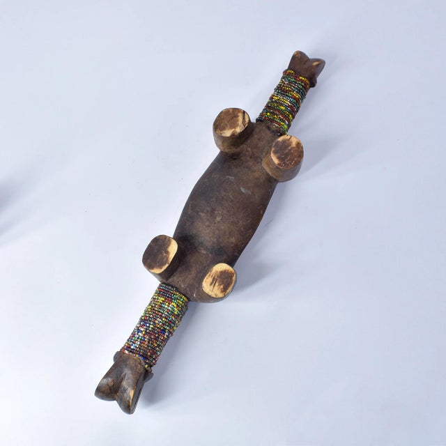 Early 20th Century Nyamwezi Wooden Headrest with Glass Bead Decoration Tanzania For Sale - Image 9 of 16