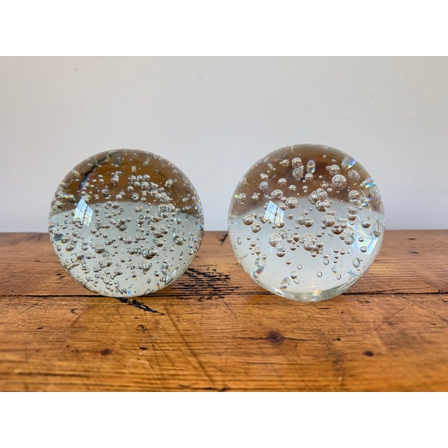 Vintage Pair of Controlled Bubble, Bullicante, Bookend Orbs, Murano Style. Were purchased as a pair from an estate sale,...