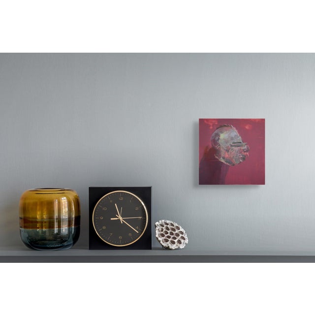 Early 21st Century Red Rooster by Elena Burykina | Oil on panel Portrait of a rooster with a metallic helmet. For Sale - Image 5 of 5