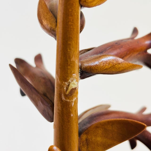 Brown Carved Wood Flower Sculpture For Sale - Image 8 of 10