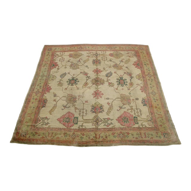 Antique Turkish Oushak Floral Design Rug 11'6''x10'8'' For Sale