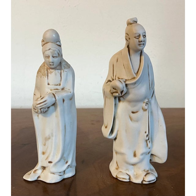 Antique 19th Century Chinese Bisque Porcelain Figures of a