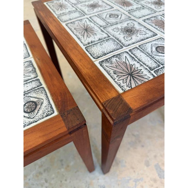 Brown Nesting Tables in Teak and Danish Tiles, Set of 3 For Sale - Image 8 of 11