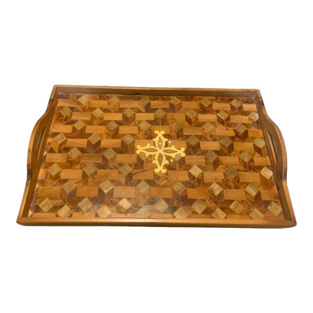 Juniper and Walnut Wood Tray Decorated With Precious Stones For Sale