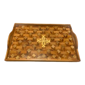 Juniper and Walnut Wood Tray Decorated With Precious Stones