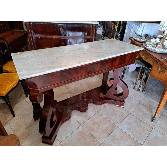 Empire French Console Table in Mahogany & Marble, 1800s For Sale - Image 4 of 7