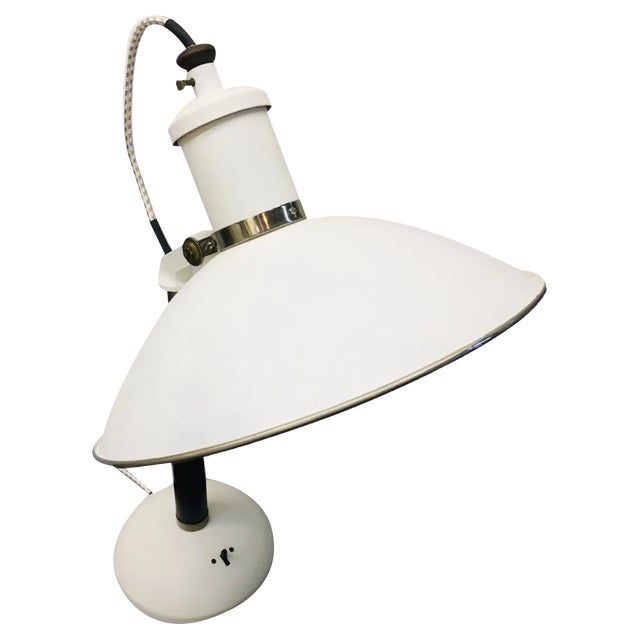 Vintage Industrial White Metal Table Lamp, 1970s For Sale