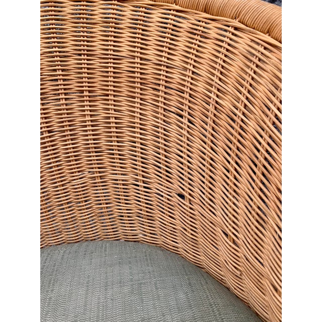 Traditional Vintage Natural Woven Wicker Barrel Chairs on Casters - Set of 2 For Sale - Image 3 of 11
