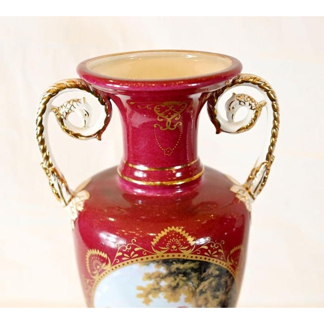 Porcelain Amphora Urns in the style of Sevres, Set of 2 For Sale - Image 5 of 7